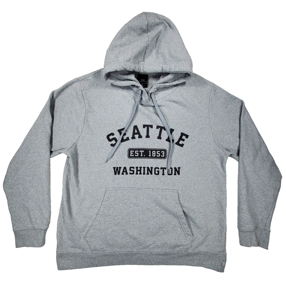Seattle Washington Hoodie Mens Large Gray Pullover Graphic Sweatshirt
